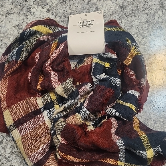 Plaid Scarf - Red, Yellow, Black - Picture 1 of 5